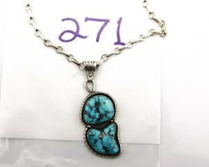 Navajo Necklace .925 Silver Morenci Turquoise Signed Artist Tony Guerro C.80's
