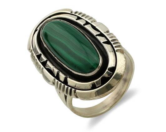 Navajo Ring 925 Silver Natural Malachite Artist Signed William Denetdale C.80's