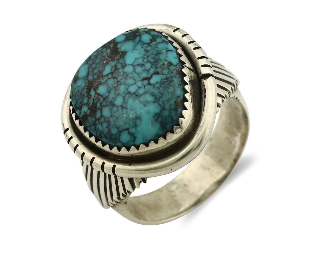 Navajo Ring .925 Silver Black Spiderweb Turquoise Signed D Philip Zachary C.80's