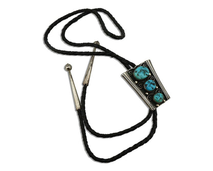 Navajo Bolo Necktie 925 Silver Sleeping B Turquoise Native American Artist C.80s