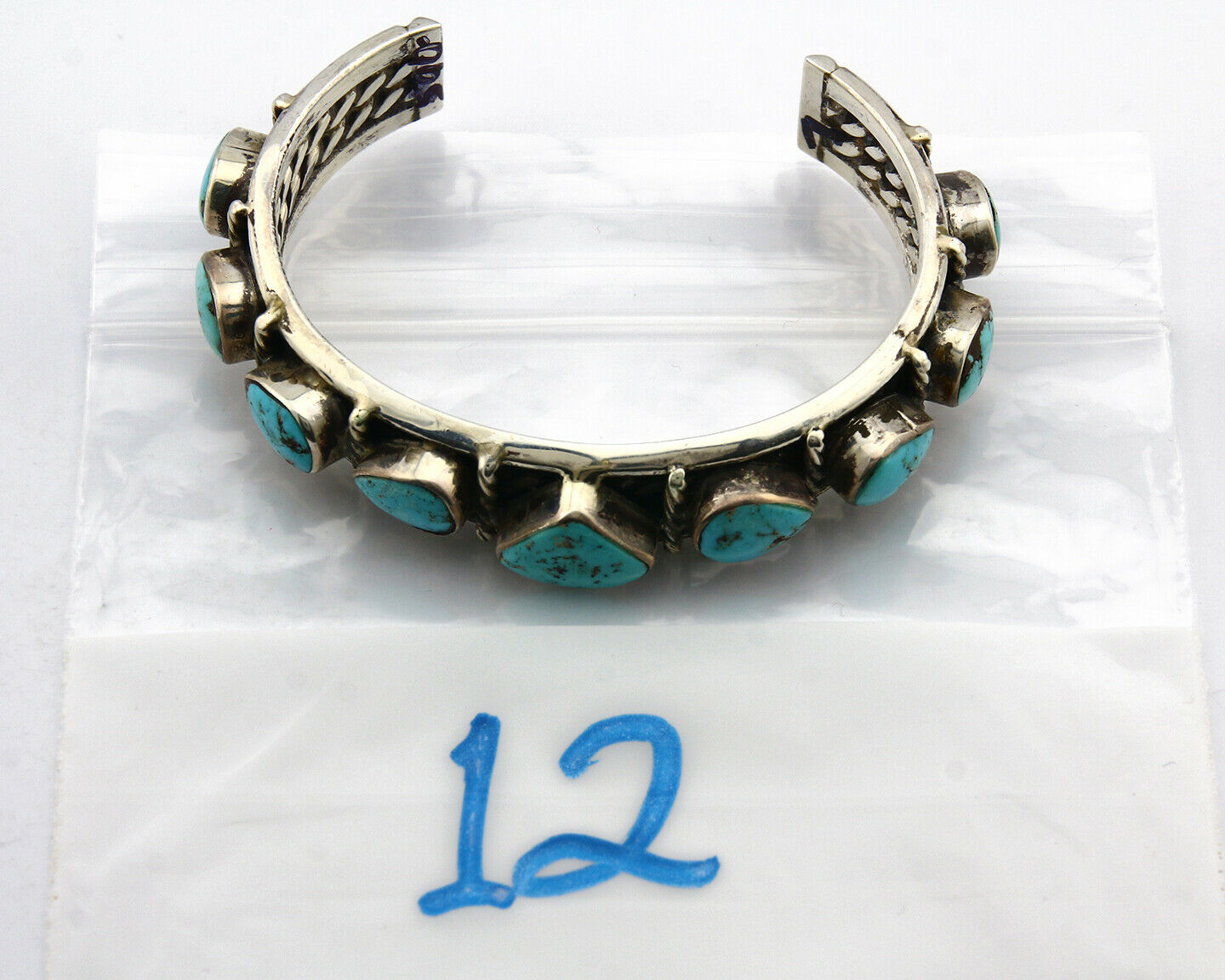 Navajo Natural Blue Turquoise Bracelet .925 Silver Signed LV C.80's