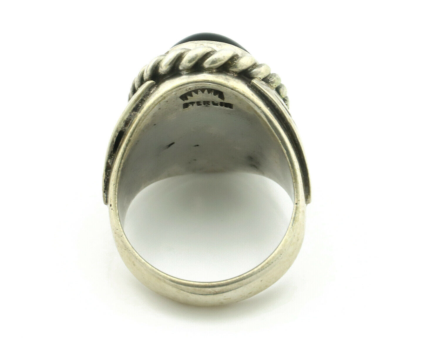 Navajo Ring .925 Silver Onyx Artist Signed Apache Manufacturing C.80's