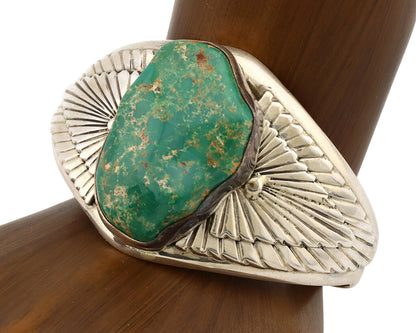 Navajo Cuff Bracelet .925 Silver Blue Green Turquoise Signed Tom Willeto C.80's