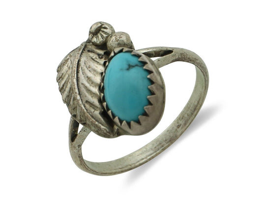 Navajo Ring .925 Silver Natural Blue Mined Southwest Turquoise Native Artist C80