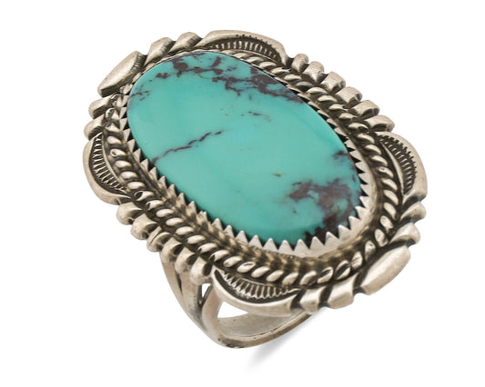 Navajo Ring .925 Silver Natural Blue Turquoise Artist Signed Spencer C.80's