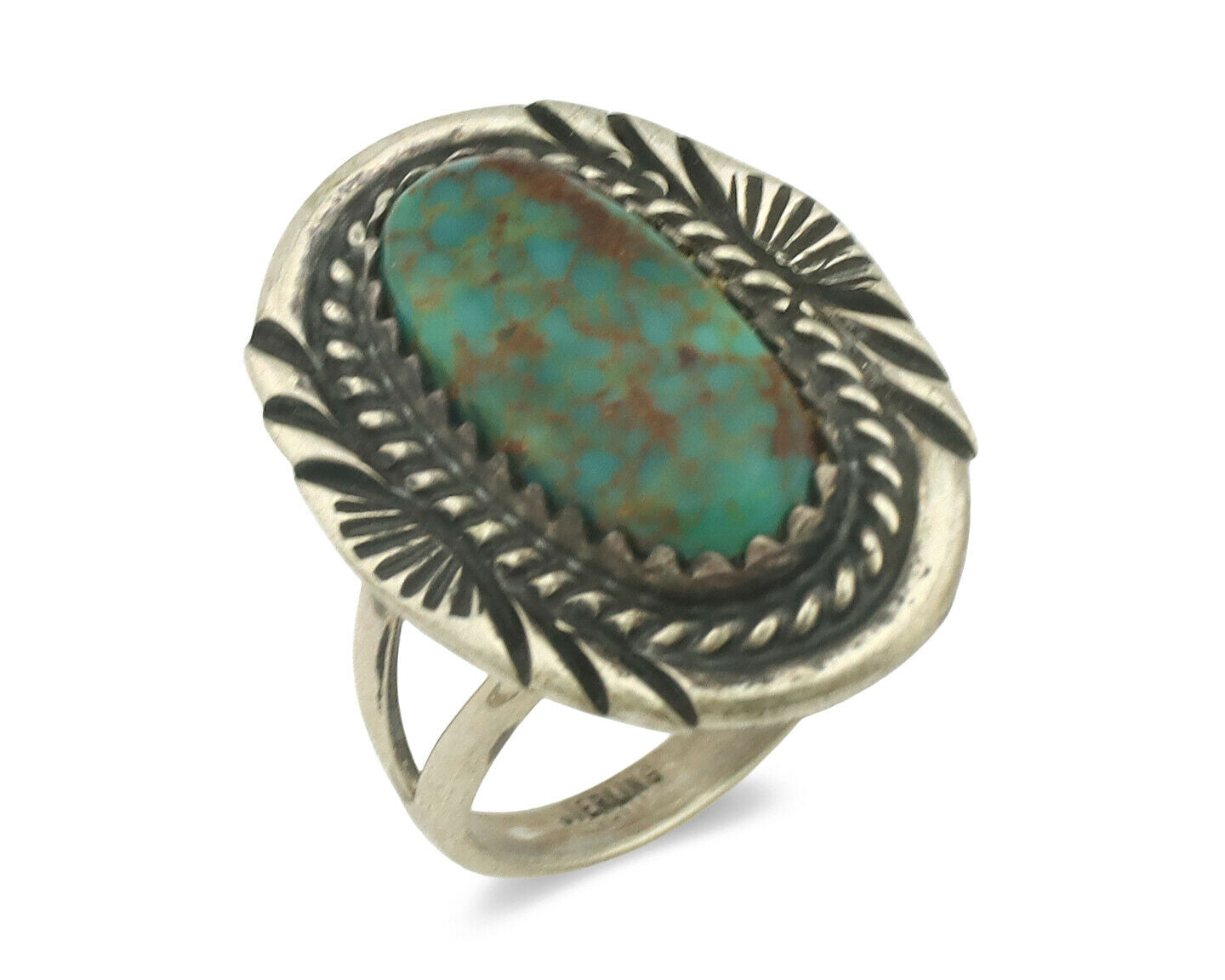 Navajo Ring .925 Silver Bisbee Turquoise Native American Artist C.1980's