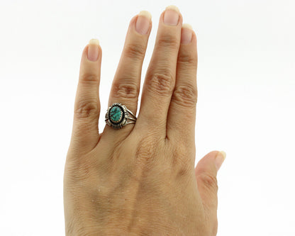 Navajo Ring .925 Silver Sleeping Beauty Turquoise Signed TLW C.80's