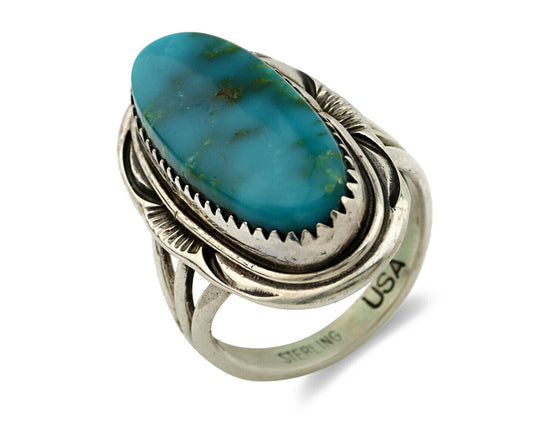 Navajo Ring .925 Silver Kingman Turquoise Native American Artist C.80's
