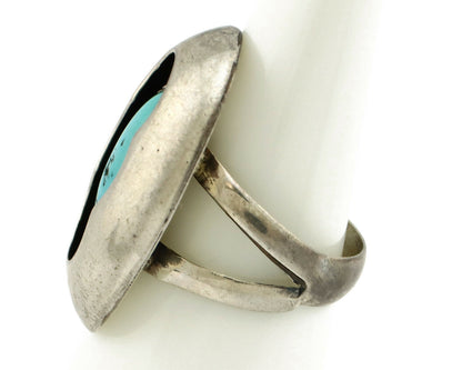 Navajo Shadow Box Ring .925 Silver Blue Turquoise Native American C80s