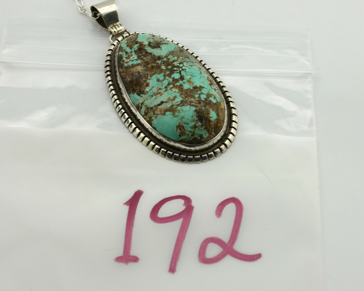 Navajo Necklace .925 Silver Kingman Turquoise Signed Tepee C.1980's