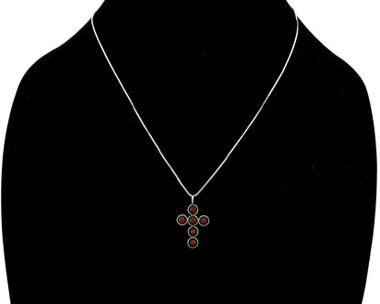 Zuni Handmade Cross Necklace 925 Silver Red Coral Native American Artist C.80's