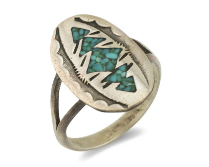 Navajo Ring 925 Silver Chip Inlay Turquoise Artist Signed NAKAI C.80's