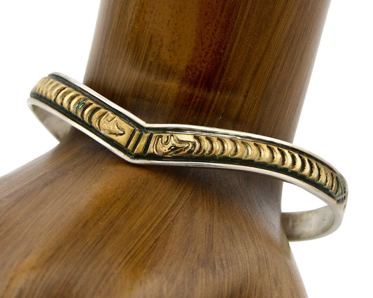 Navajo Bracelet .925 SOLID Silver & 12k Gold Plated Signed Artist RL C.80's