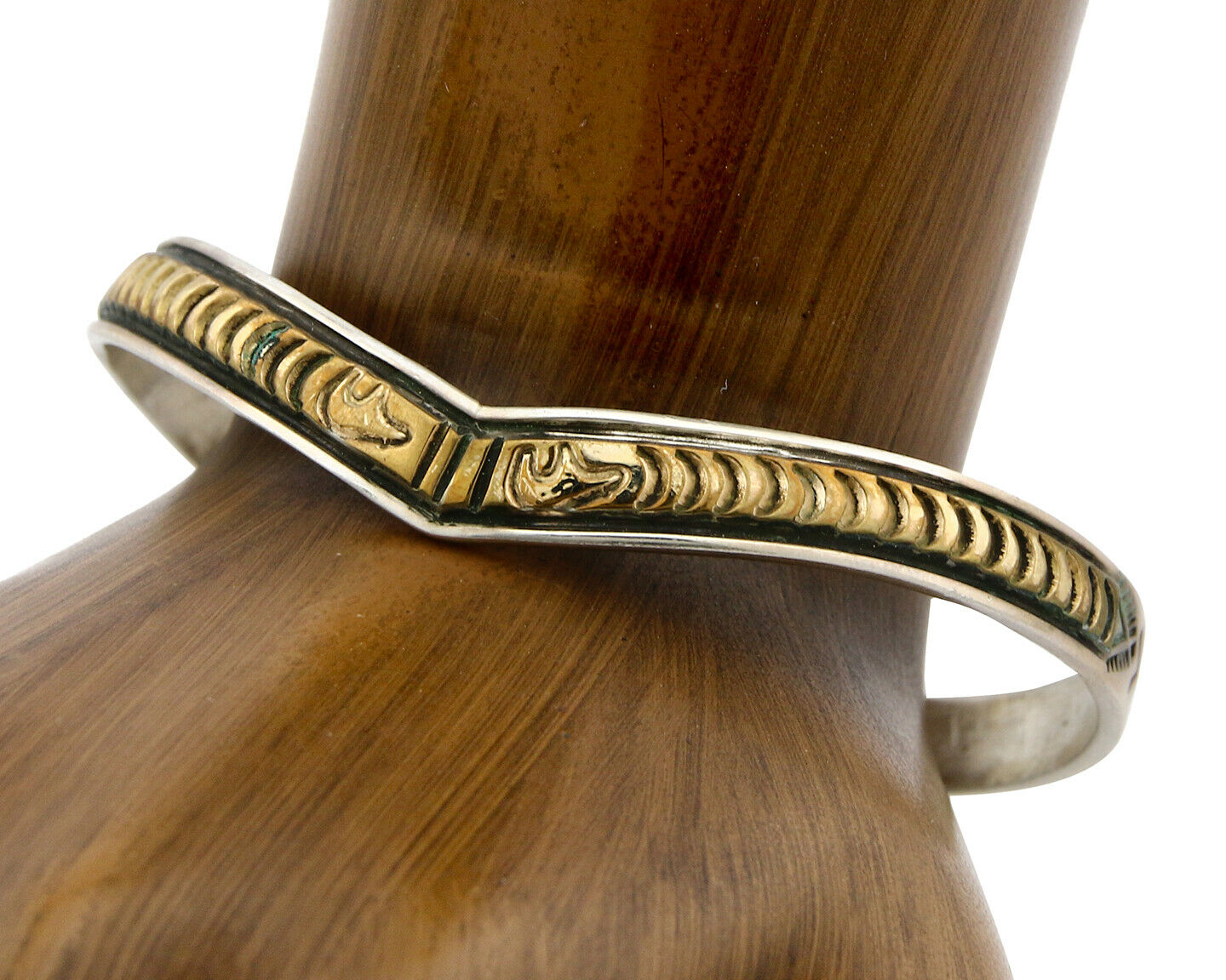 Navajo Bracelet .925 SOLID Silver & 12k Gold Plated Signed Artist RL C.80's