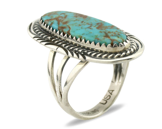 Navajo Ring 925 Silver Natural Blue Turquoise Artist Signed USA C.80's