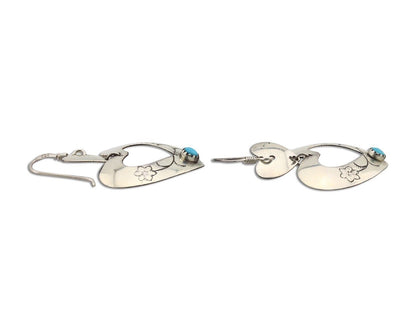 Navajo Dangle Heart Earrings Handmade 925 Silver Blue Turquoise Native Artist 80