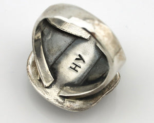 Navajo Ring 925 Silver Natural Mined Blue Gem Turquoise Signed HY C.80's