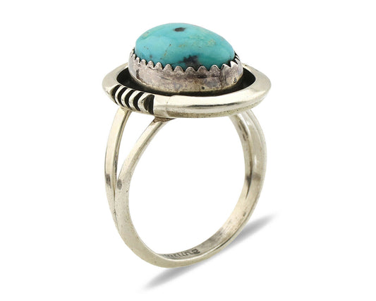 Navajo Ring .925 Silver Blue Nevada Turquoise Native American Artist C.80's