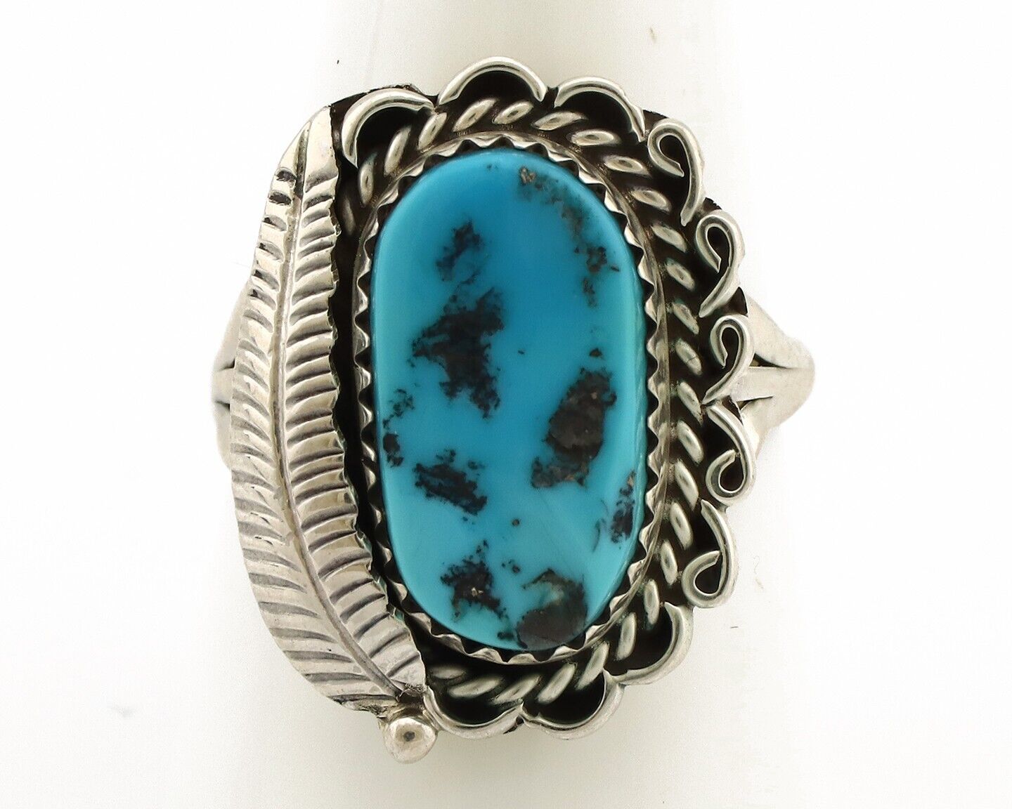 Navajo Ring .925 Silver Sleeping Beauty Turquoise Native American Artist C.80's