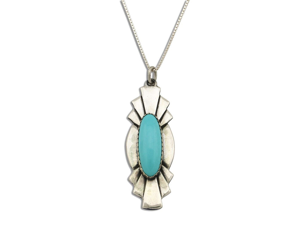 Navajo Handmade Necklace 925 Silver Natural Blue Turquoise Native Artist C.80's
