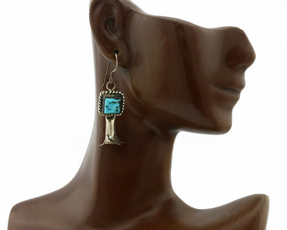 Navajo Concho Earrings .925 Silver Natural Turquoise Native Artist C.80's