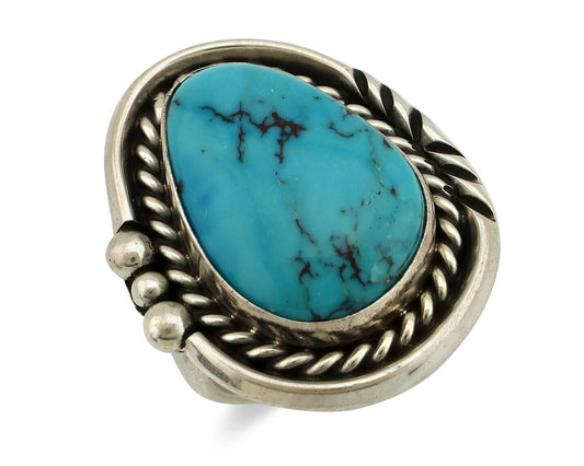 Navajo Ring 925 Silver Natural Blue Turquoise Artist Signed Ben S C.80's