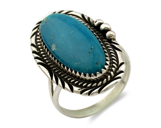 Navajo Ring .925 Silver Kingman Turquoise Native American Artist C.80's