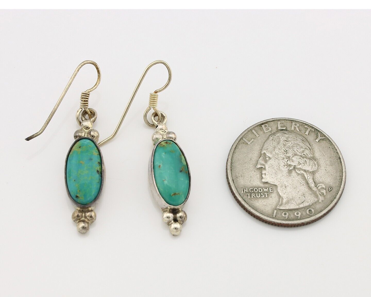 Navajo Earrings 925 Silver Blue Gem Turquoise Native American Artist C.80's