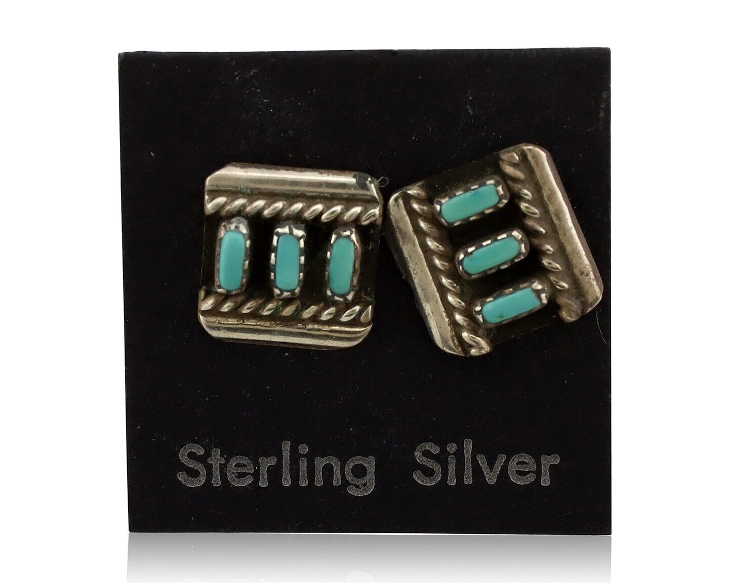 Zuni Earrings 925 Silver Sleeping Beauty Turquoise Native American Artist C.80's