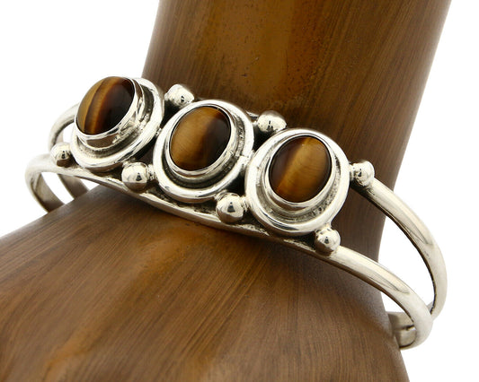 Navajo Bracelet .925 Silver Cats Eye Sapphire Gemstone Native Artist C80's