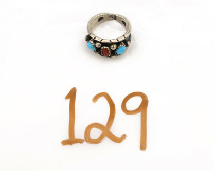 Navajo Ring .925 Silver Natural Blue Turquoise & Red Coral Native C.1980's