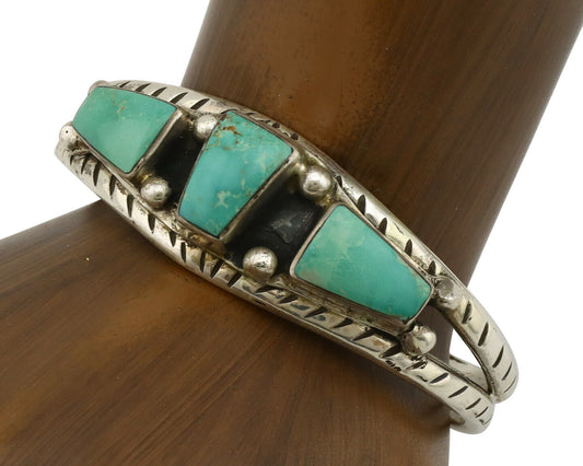 Navajo Bracelet .925 Silver Blue Green Turquoise Artist Signed RC C.80's