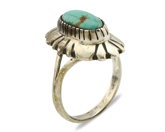 Navajo Ring .925 Silver Green Turquoise Artist Signed M Montoya C.80's