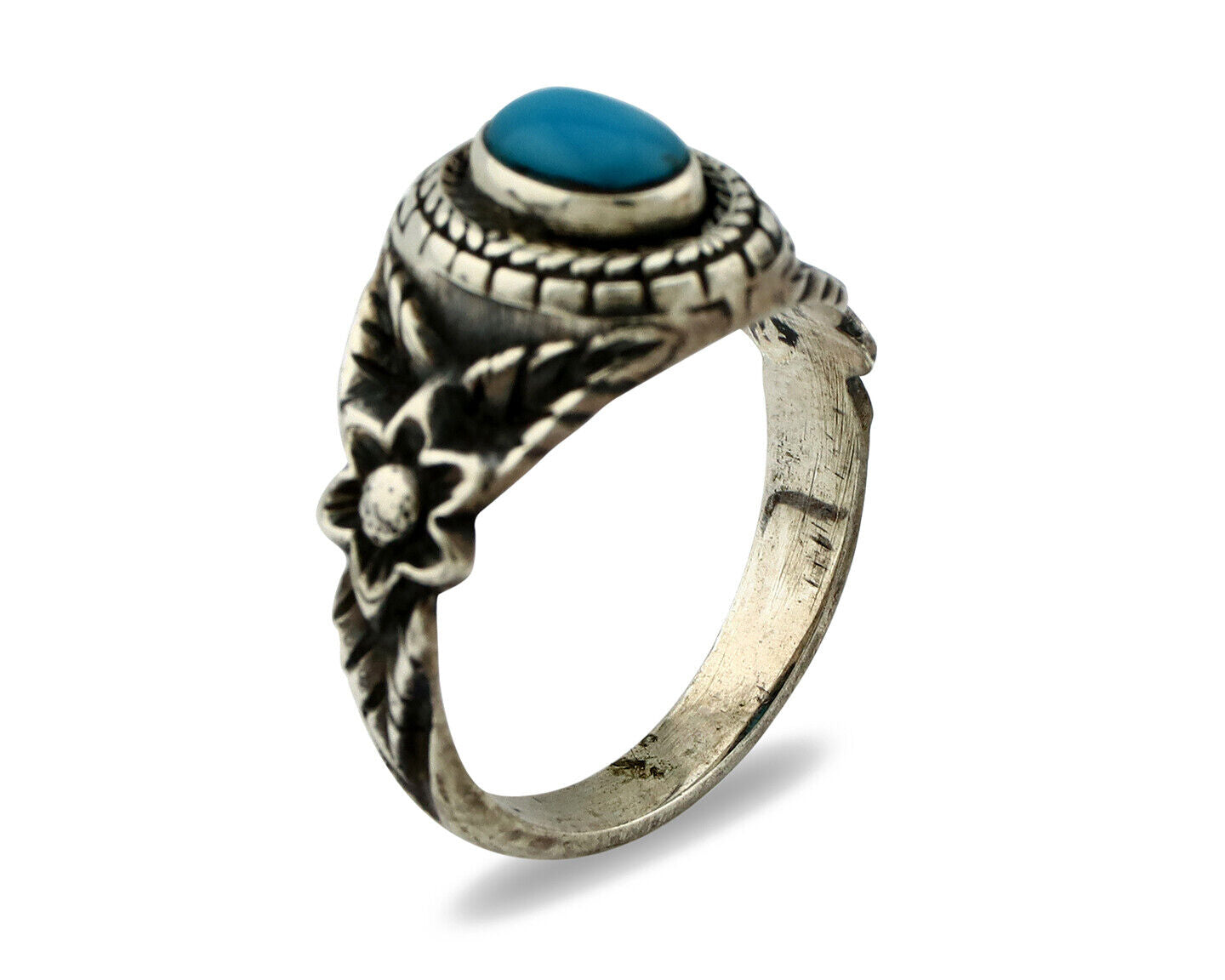 Navajo Ring .925 Silver Natural Blue Turquoise Native American Artist C.80's