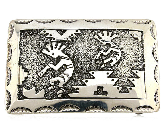 Navajo Belt Buckle .925 Silver Hand Stamped Signed RB C.80's