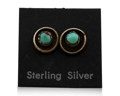 Zuni Earrings 925 Silver Natural Kingman Turquoise Native American Artist C.80's