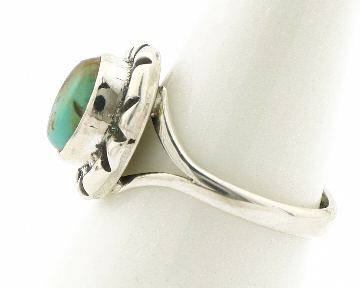 Navajo Ring .925 Silver Kingman Turquoise Artist Signed Gecko C.90's