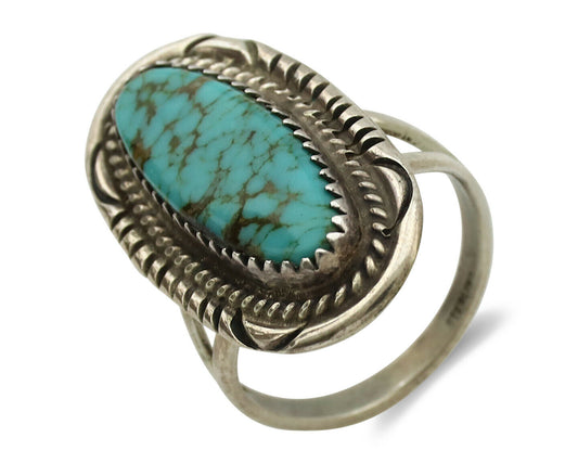 Navajo Ring .925 Silver Spiderweb Turquoise Native American Artist C.1980's