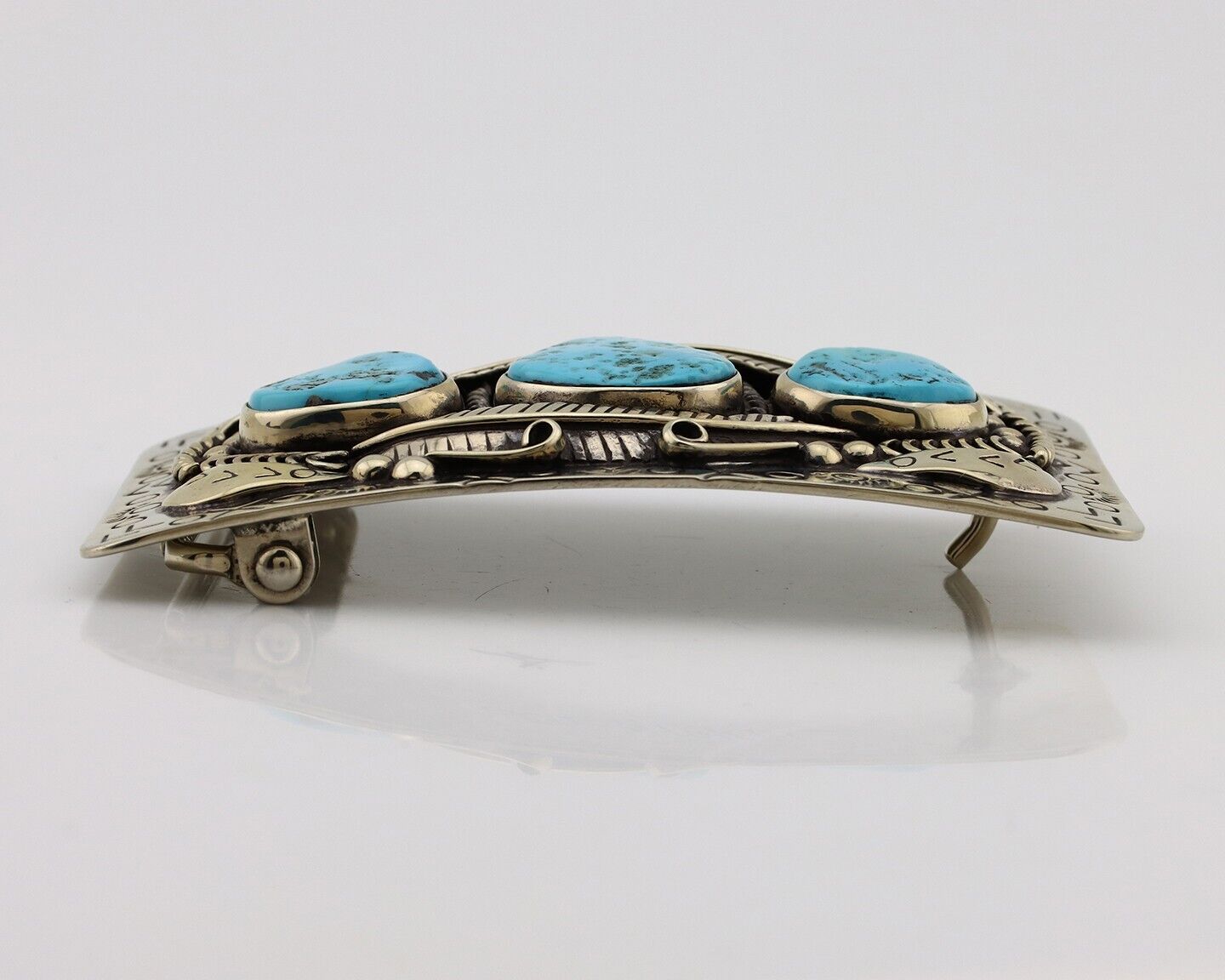 Men Navajo Belt Buckle 999 Nickel Blue Turquoise Artist Signed Teepee Handmade