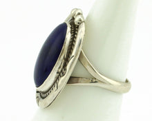 Navajo Hand Stamped Ring 925 Silver Natural Lapis Native American Artist C.80's