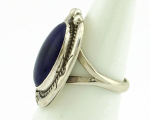 Navajo Hand Stamped Ring 925 Silver Natural Lapis Native American Artist C.80's