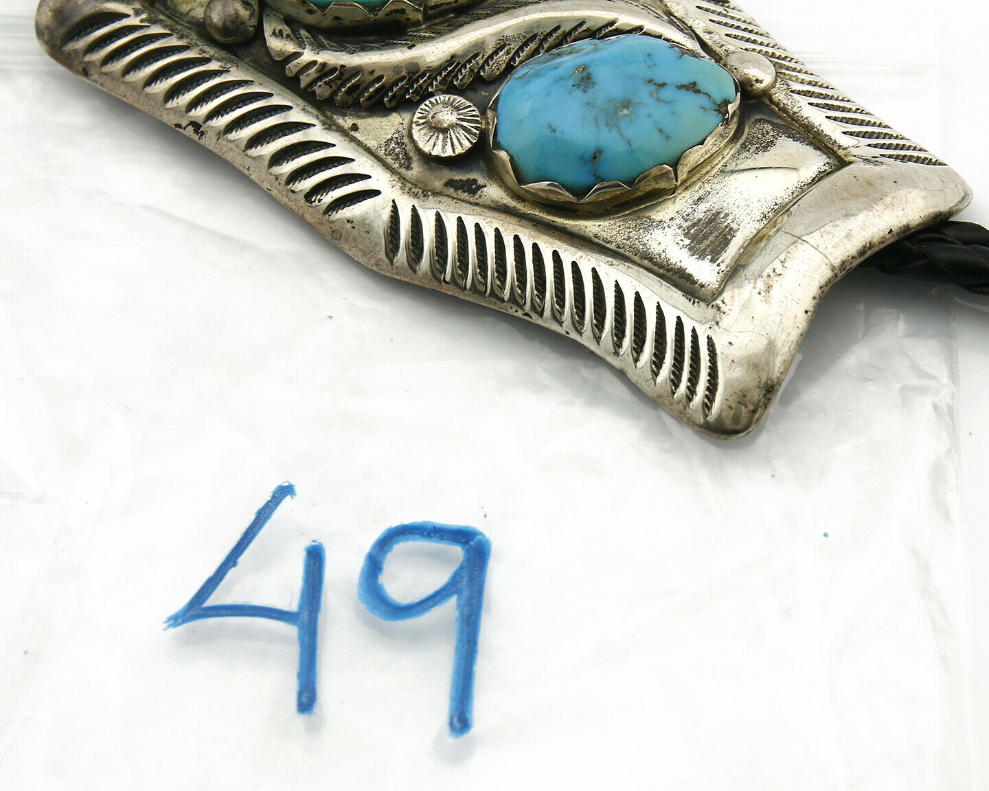 Zuni Bolo Tie .925 Silver Turquoise Artist Signed Simplicio Circa 1980's