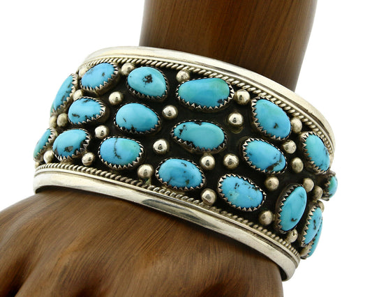 Navajo Bracelet .925 Silver Turquoise Mountain H. Spencer Native American 1990's