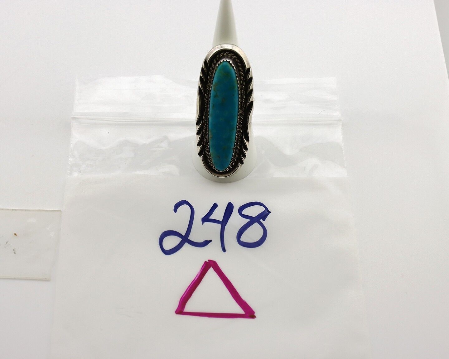 Navajo Ring 925 Silver Natural Blue Gem Turquoise Artist Signed Mike Begay C.80s