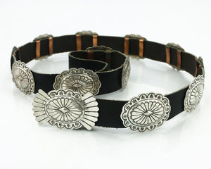 Navajo Concho Belt .925 Silver Hand Stamped Signed Marcella James C.80's