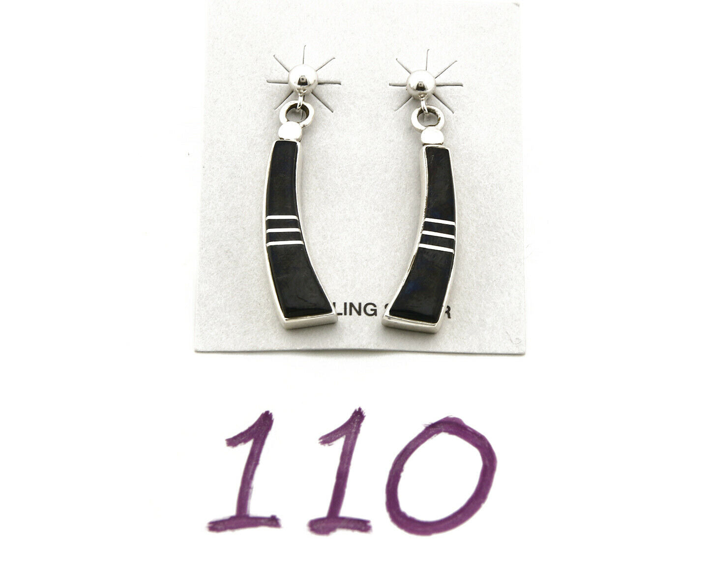 Navajo Earrings Black Onyx .925 Silver Inlaid Native American C.80's