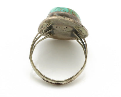 Navajo Ring 925 Silver Natural Blue Turquoise Native Signed DZ C.80's