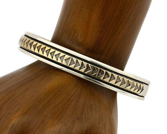 Navajo Bracelet .925 Silver SOLID 14k Yellow Gold Signed MM Rogers & DJM C80-90s