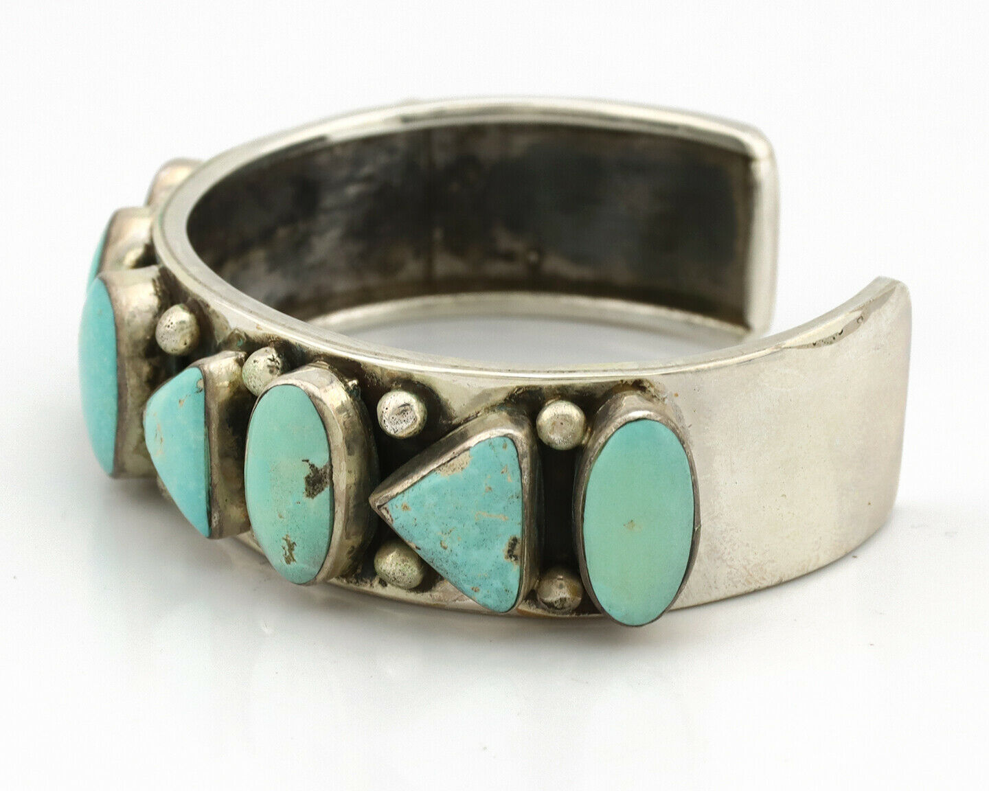 Navajo Bracelet .925 Silver Globe Turquoise Artist Signed DC C.80's