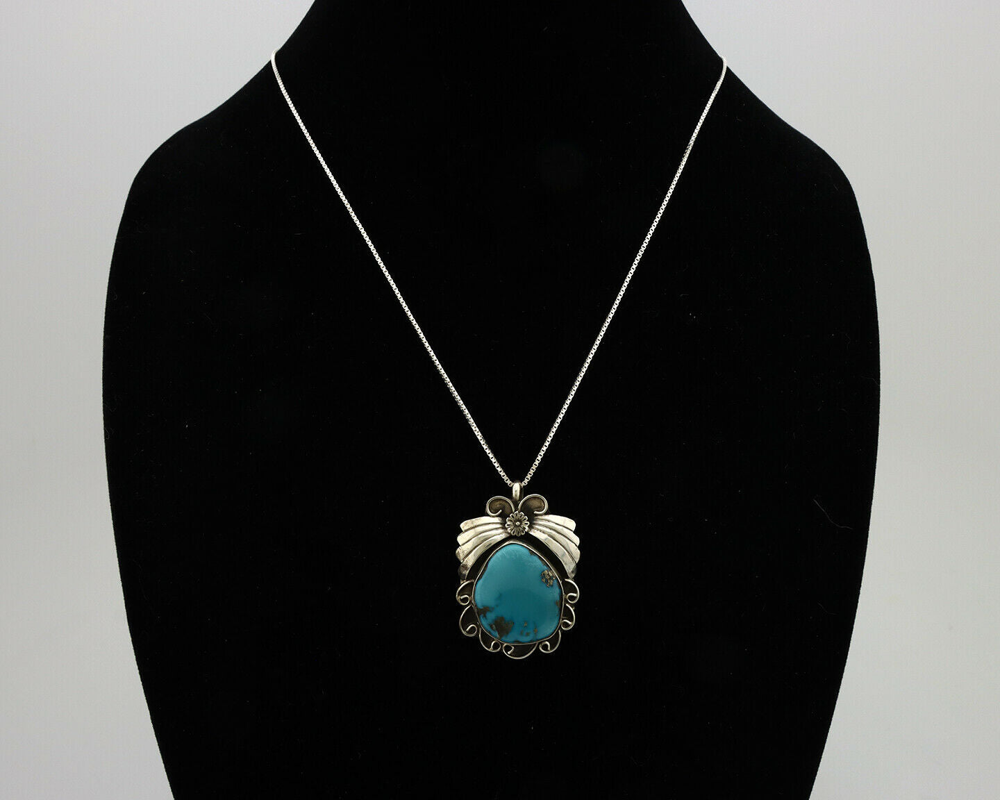 Navajo Necklace .925 Silver Morenci Turquoise Native American C.80's